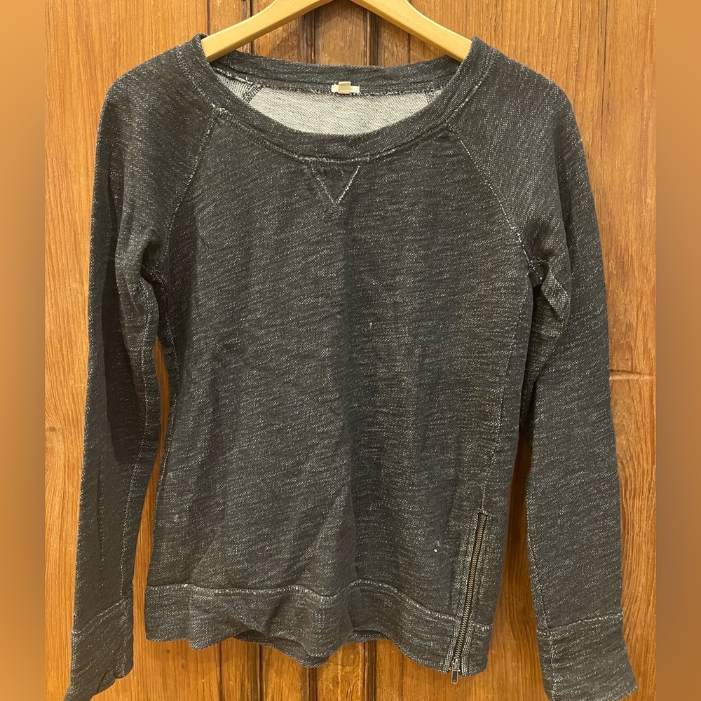 J. Crew Side Zip Black Heather Cotton Sweatshirt Small